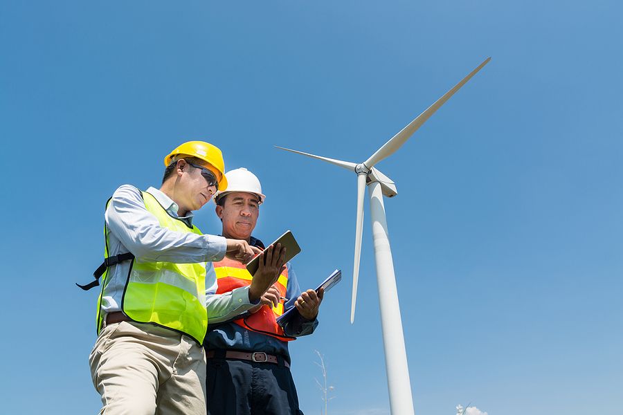 men discussing environmental report
