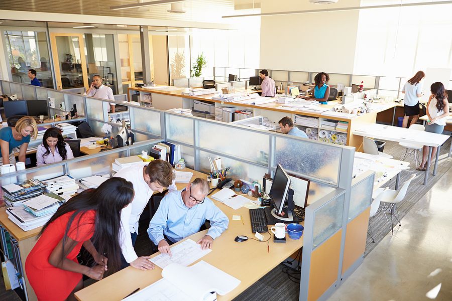 busy office with cubicles