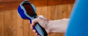 person scanning for health hazards
