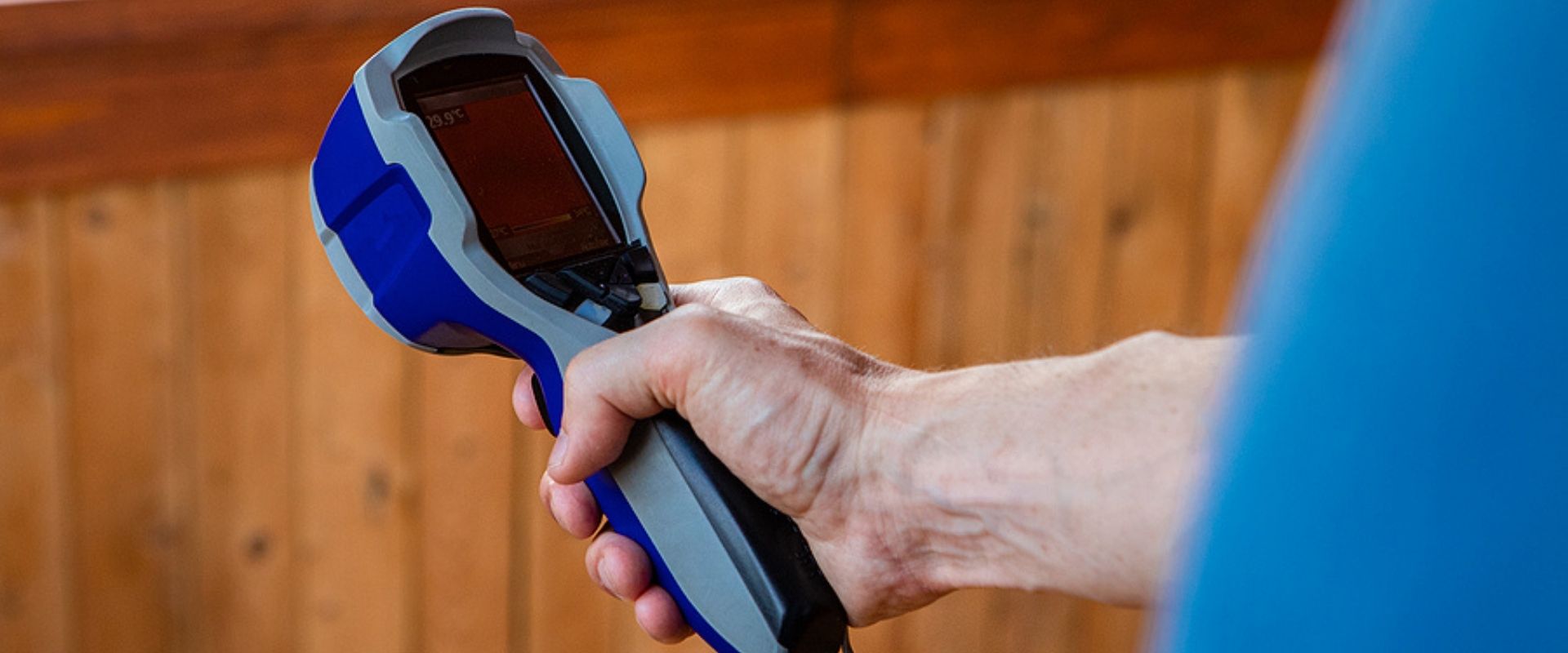 person scanning for health hazards
